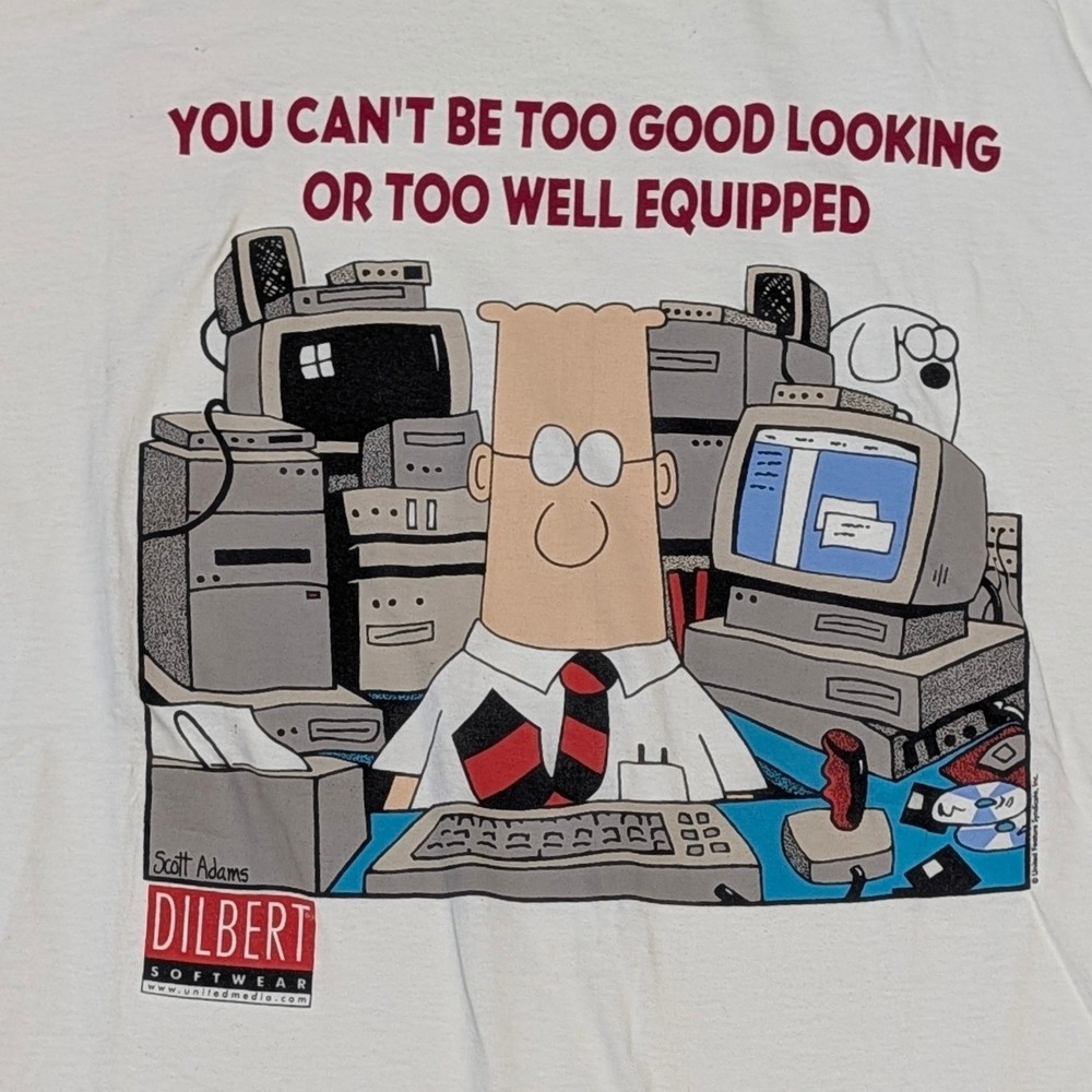 Vintage Dilbert Softwear Graphic T-Shirt All Sport Made in USA White XXXL